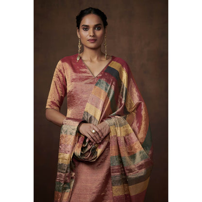Dressfolk Rust Tissue Kurta Delicate Elegance Palazzo (Set of 3)