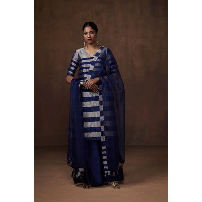 Dressfolk Blue & Silver Tissue Kurta Stylish Sophistication Palazzo (Set of 3)