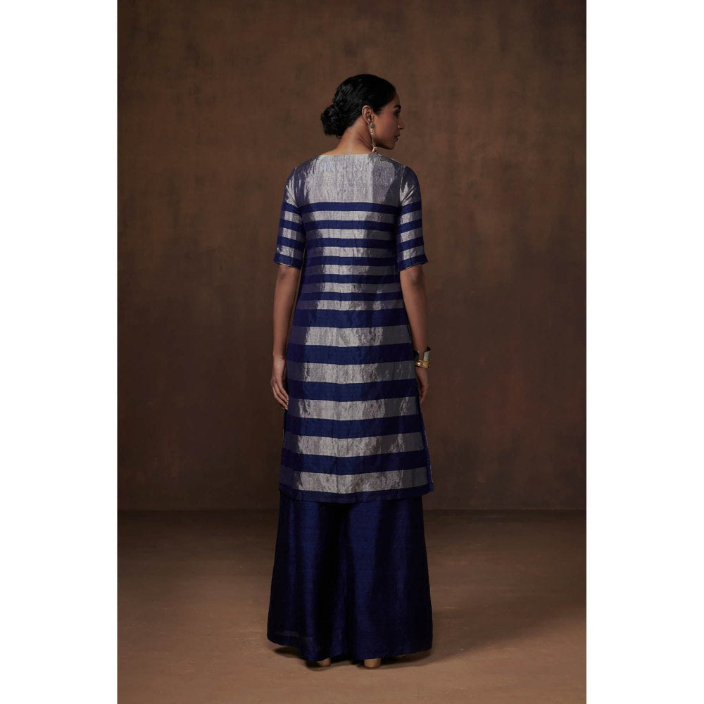 Dressfolk Blue & Silver Tissue Kurta Stylish Sophistication Palazzo (Set of 3)