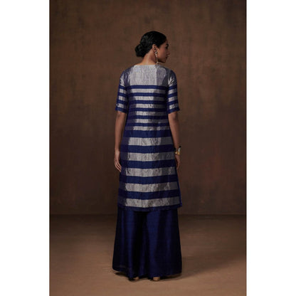 Dressfolk Blue & Silver Tissue Kurta Stylish Sophistication Palazzo (Set of 3)