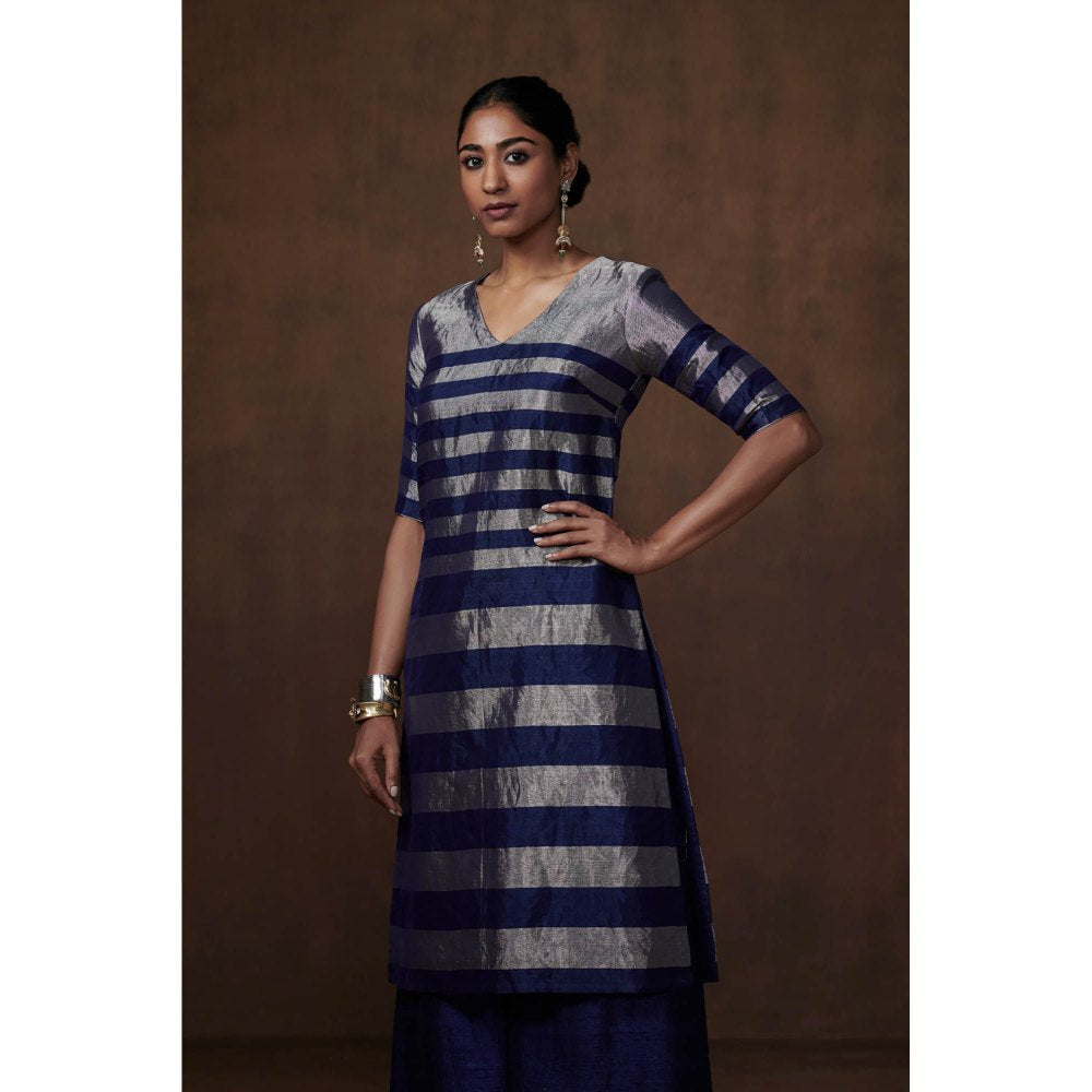 Dressfolk Blue & Silver Tissue Kurta Stylish Sophistication Palazzo (Set of 3)