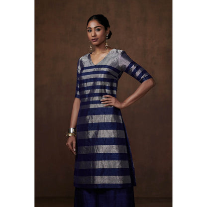 Dressfolk Blue & Silver Tissue Kurta Stylish Sophistication Palazzo (Set of 3)