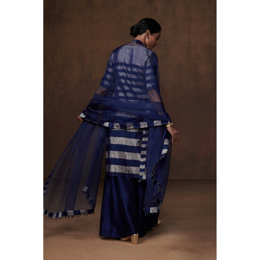 Dressfolk Blue & Silver Tissue Kurta Stylish Sophistication Palazzo (Set of 3)