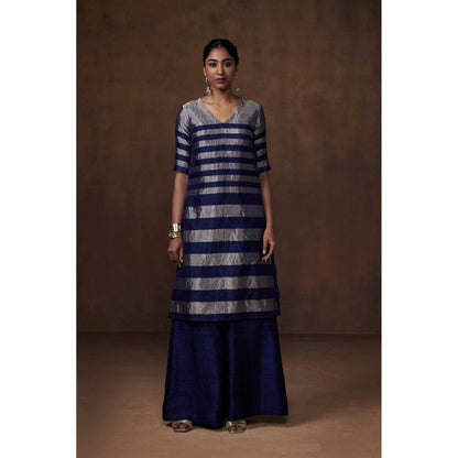 Dressfolk Blue & Silver Tissue Kurta Stylish Sophistication Palazzo (Set of 3)
