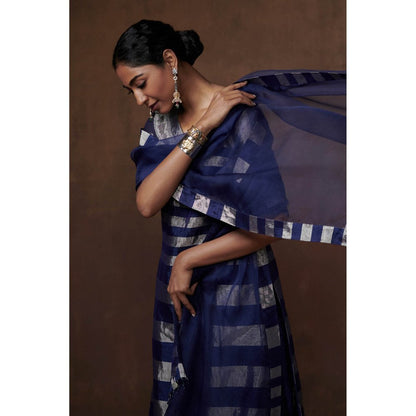 Dressfolk Blue & Silver Tissue Kurta Stylish Sophistication Palazzo (Set of 3)
