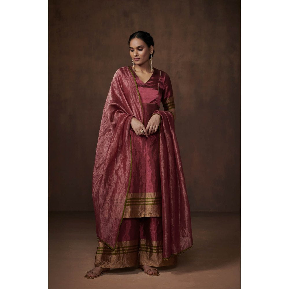 Dressfolk Deep Pink & Gold Tissue Kurta Subtle Charm (Set of 3)