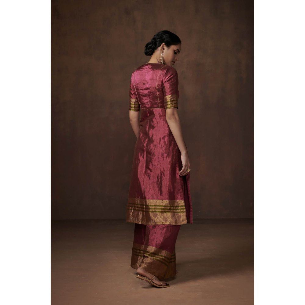 Dressfolk Deep Pink & Gold Tissue Kurta Subtle Charm (Set of 3)