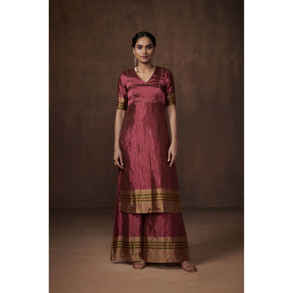 Dressfolk Deep Pink & Gold Tissue Kurta Subtle Charm (Set of 3)