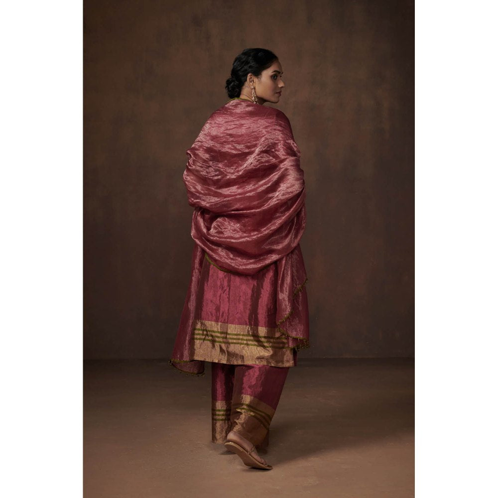 Dressfolk Deep Pink & Gold Tissue Kurta Subtle Charm (Set of 3)