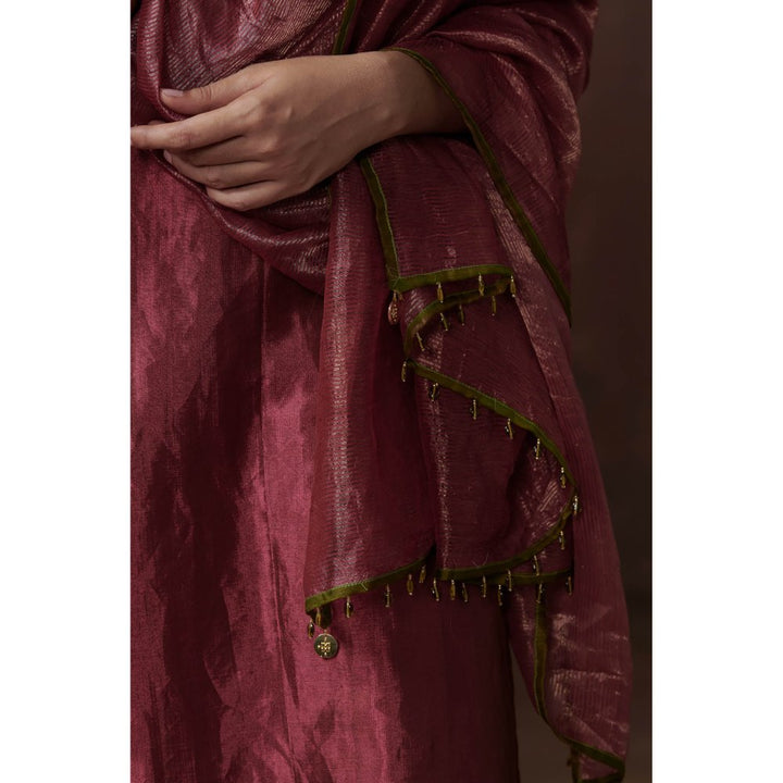 Dressfolk Deep Pink & Gold Tissue Kurta Subtle Charm (Set of 3)
