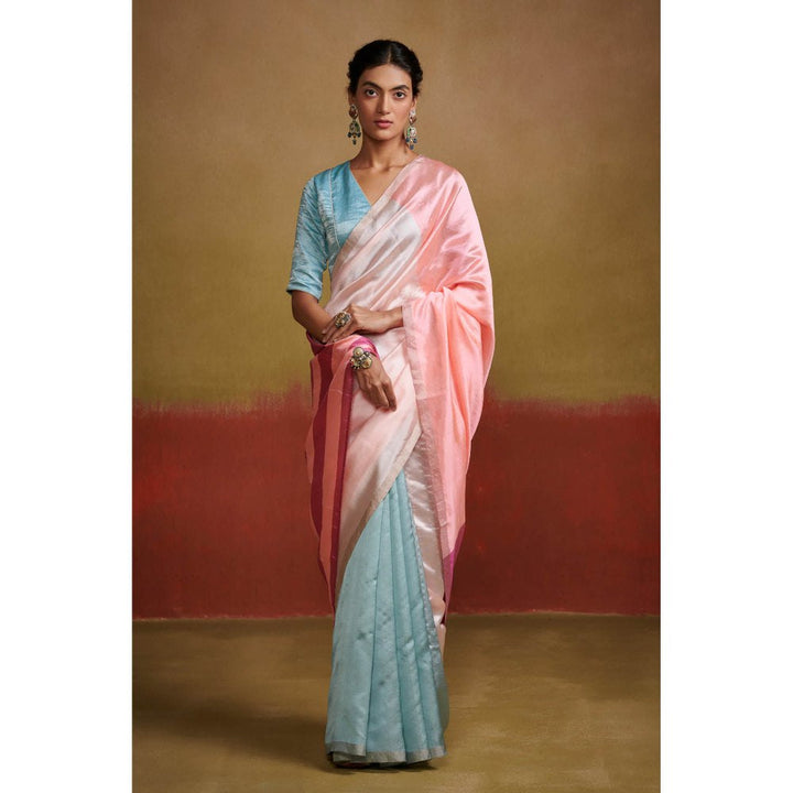 Dressfolk Pastel Handloom Chanderi Silk Saree Adorned with Intricate Detail without Blouse