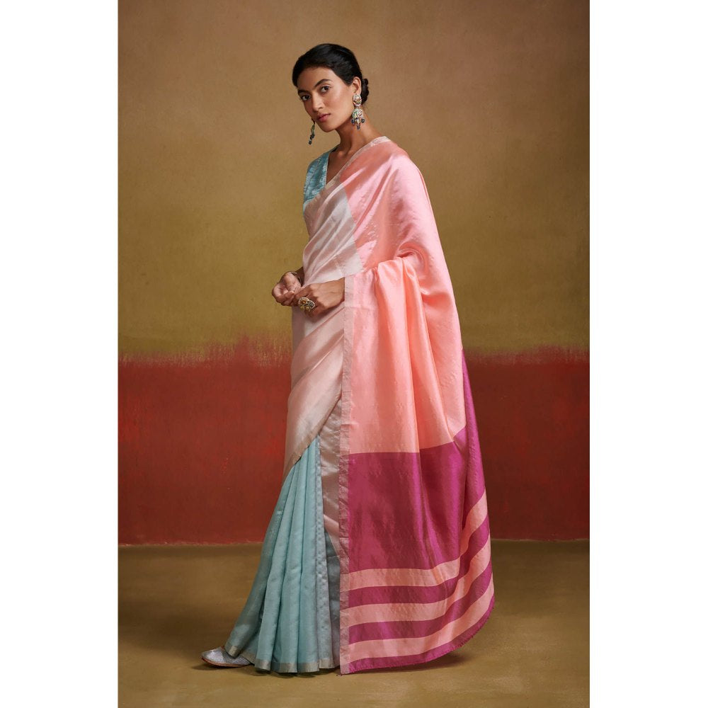 Dressfolk Pastel Handloom Chanderi Silk Saree Adorned with Intricate Detail without Blouse