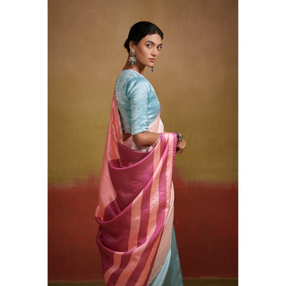 Dressfolk Pastel Handloom Chanderi Silk Saree Adorned with Intricate Detail without Blouse