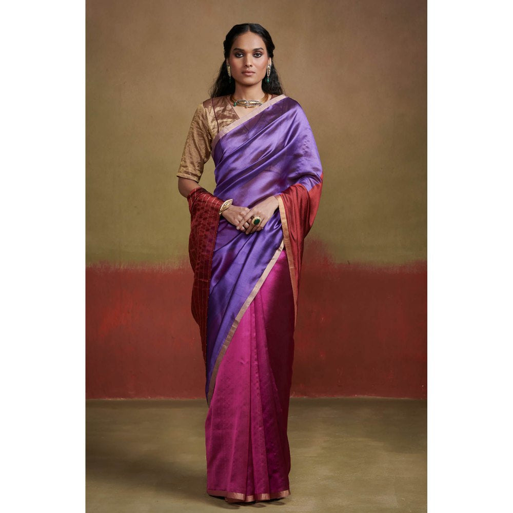 Dressfolk Handloom Chanderi Silk Saree In Magenta Purple and Maroon without Blouse