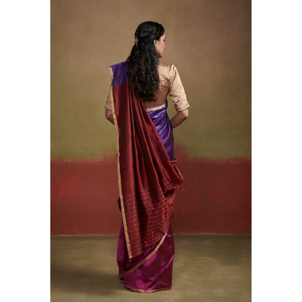 Dressfolk Handloom Chanderi Silk Saree In Magenta Purple and Maroon without Blouse