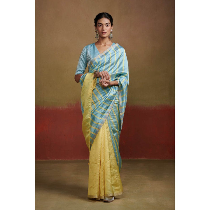Dressfolk Pastel Handloom Silk Saree with Glass Beads and Coins without Blouse