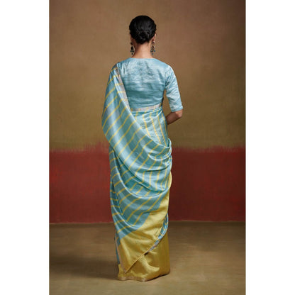 Dressfolk Pastel Handloom Silk Saree with Glass Beads and Coins without Blouse