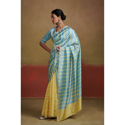 Dressfolk Pastel Handloom Silk Saree with Glass Beads and Coins without Blouse
