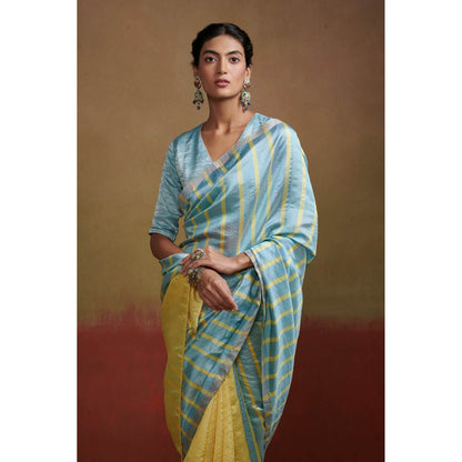 Dressfolk Pastel Handloom Silk Saree with Glass Beads and Coins without Blouse