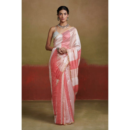 Dressfolk Handloom Silk Saree with Pastel Pink Stripes without Blouse