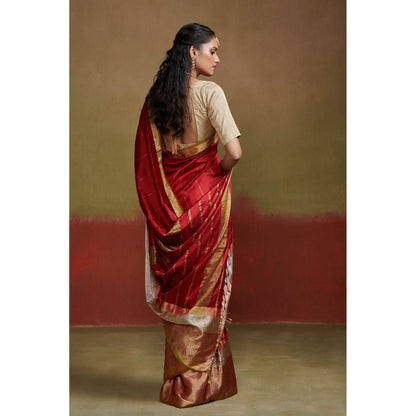 Dressfolk Heavy Weight Red Handloom Silk Saree without Blouse