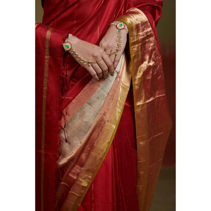 Dressfolk Heavy Weight Red Handloom Silk Saree without Blouse