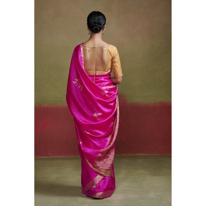 Dressfolk Fuchsia Pink Chanderi Handloom Silk Saree without Blouse