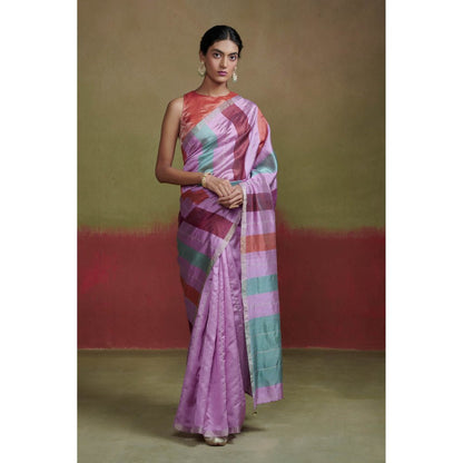 Dressfolk Lilac Chanderi Silk Saree with Silver Zari without Blouse