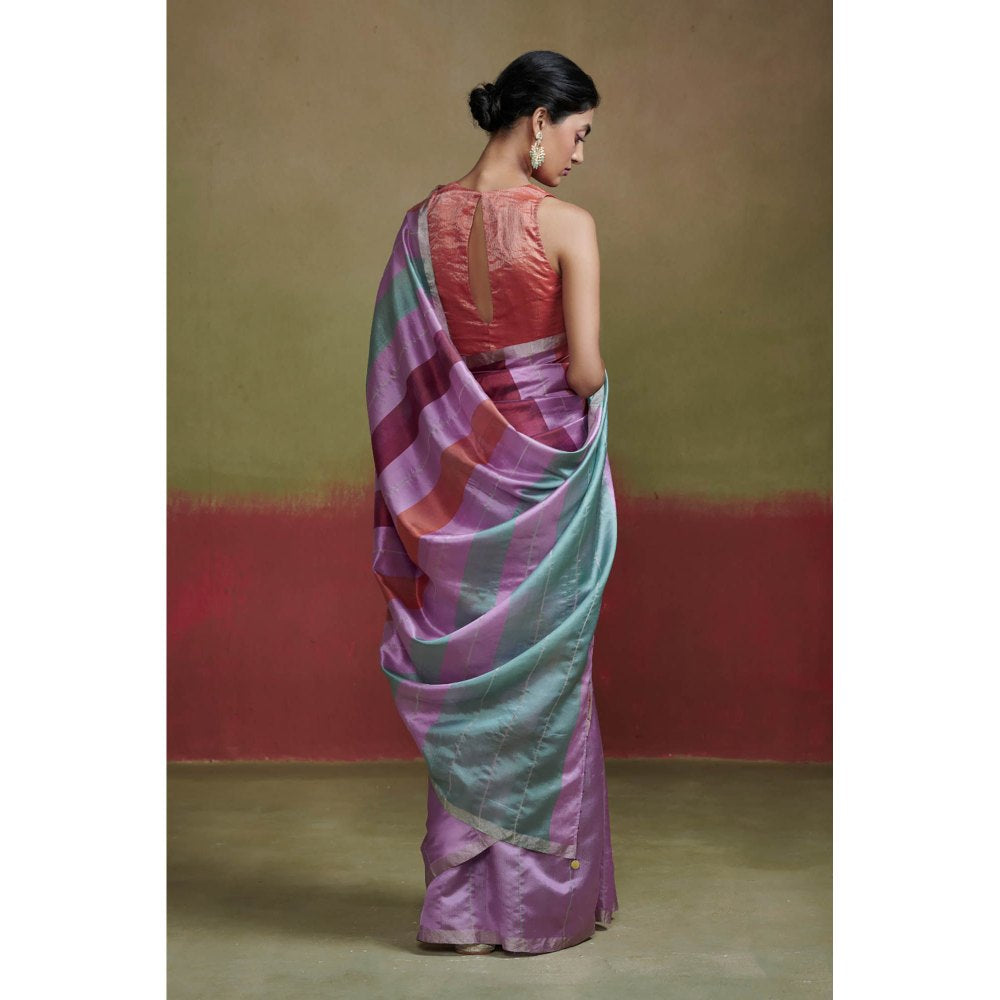 Dressfolk Lilac Chanderi Silk Saree with Silver Zari without Blouse