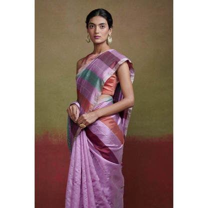 Dressfolk Lilac Chanderi Silk Saree with Silver Zari without Blouse