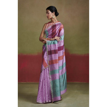Dressfolk Lilac Chanderi Silk Saree with Silver Zari without Blouse