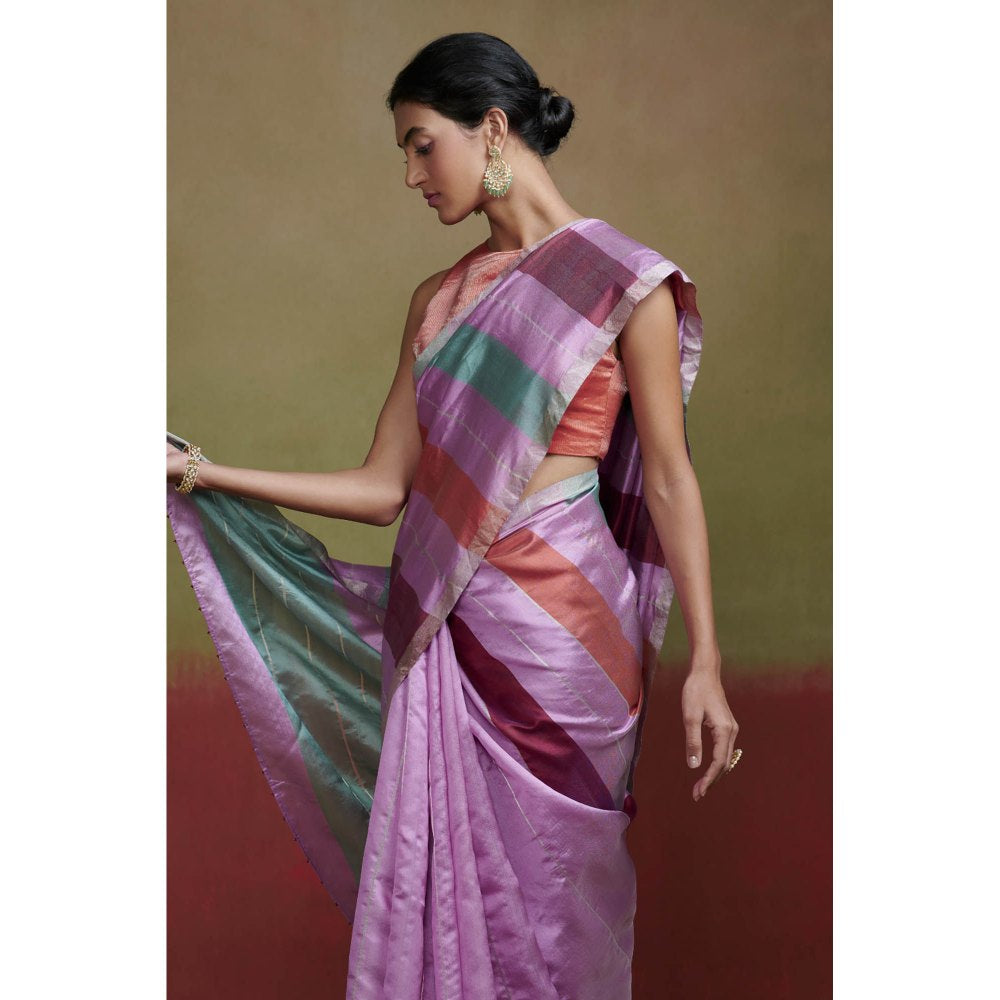 Dressfolk Lilac Chanderi Silk Saree with Silver Zari without Blouse
