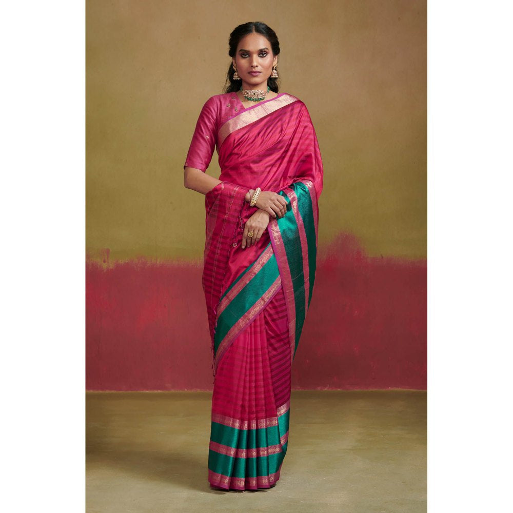 Dressfolk Pink Maheshwar Heavy Weight Silk Saree without Blouse