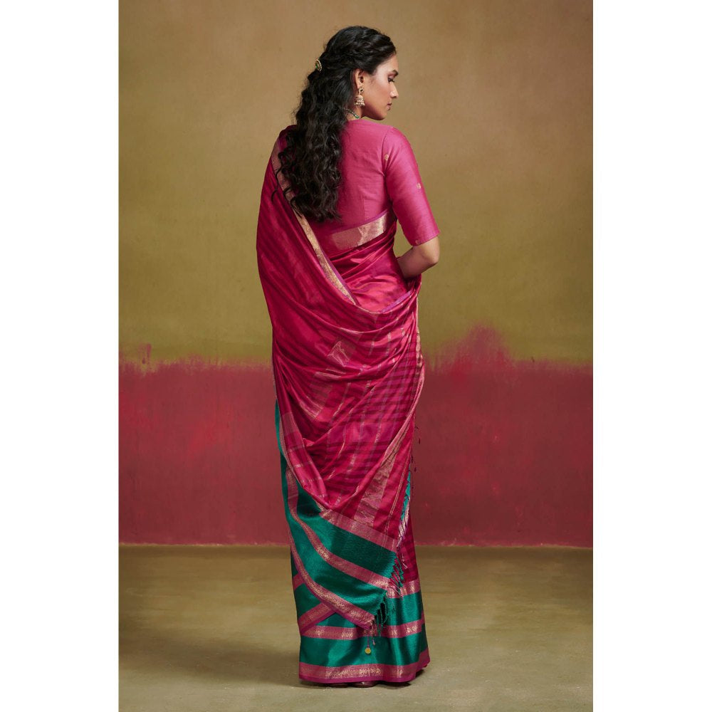 Dressfolk Pink Maheshwar Heavy Weight Silk Saree without Blouse