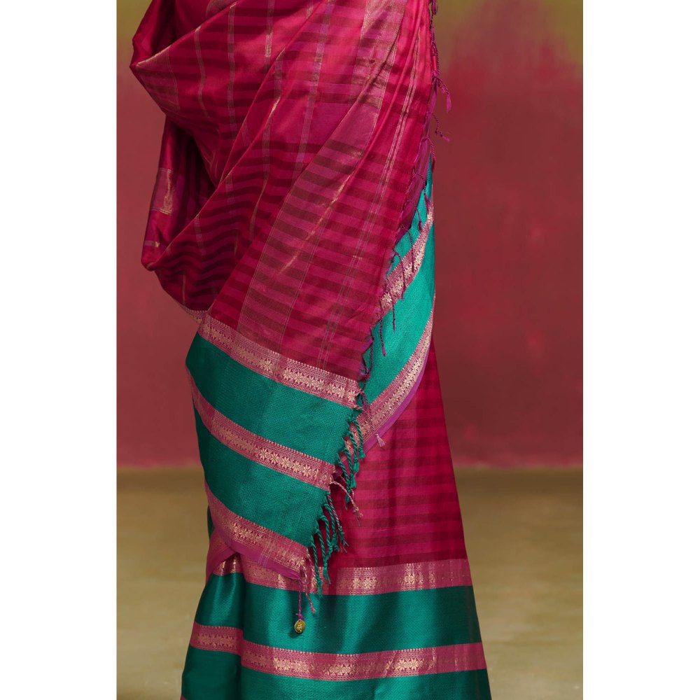 Dressfolk Pink Maheshwar Heavy Weight Silk Saree without Blouse