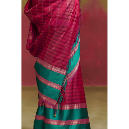 Dressfolk Pink Maheshwar Heavy Weight Silk Saree without Blouse