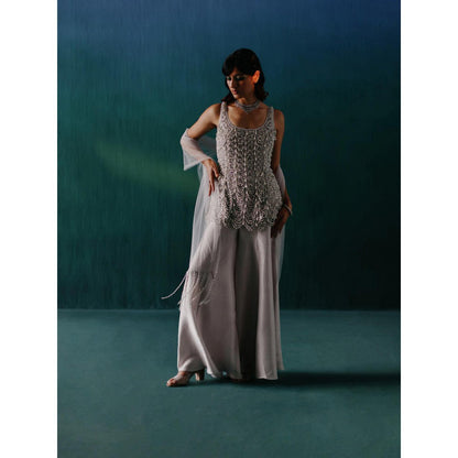 DRISHTI CHHABRAA Lilac Grey Pearl & Crystal Sharara (Set of 3)