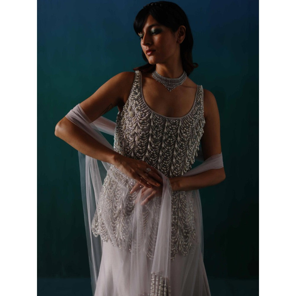 DRISHTI CHHABRAA Lilac Grey Pearl & Crystal Sharara (Set of 3)