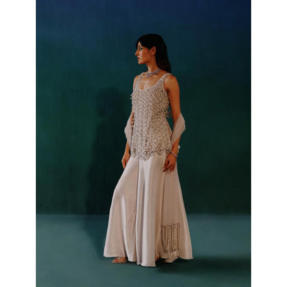 DRISHTI CHHABRAA Lilac Grey Pearl & Crystal Sharara (Set of 3)