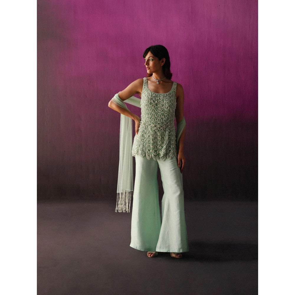 DRISHTI CHHABRAA Minty Green Pearl & Crystal Sharara (Set of 3)