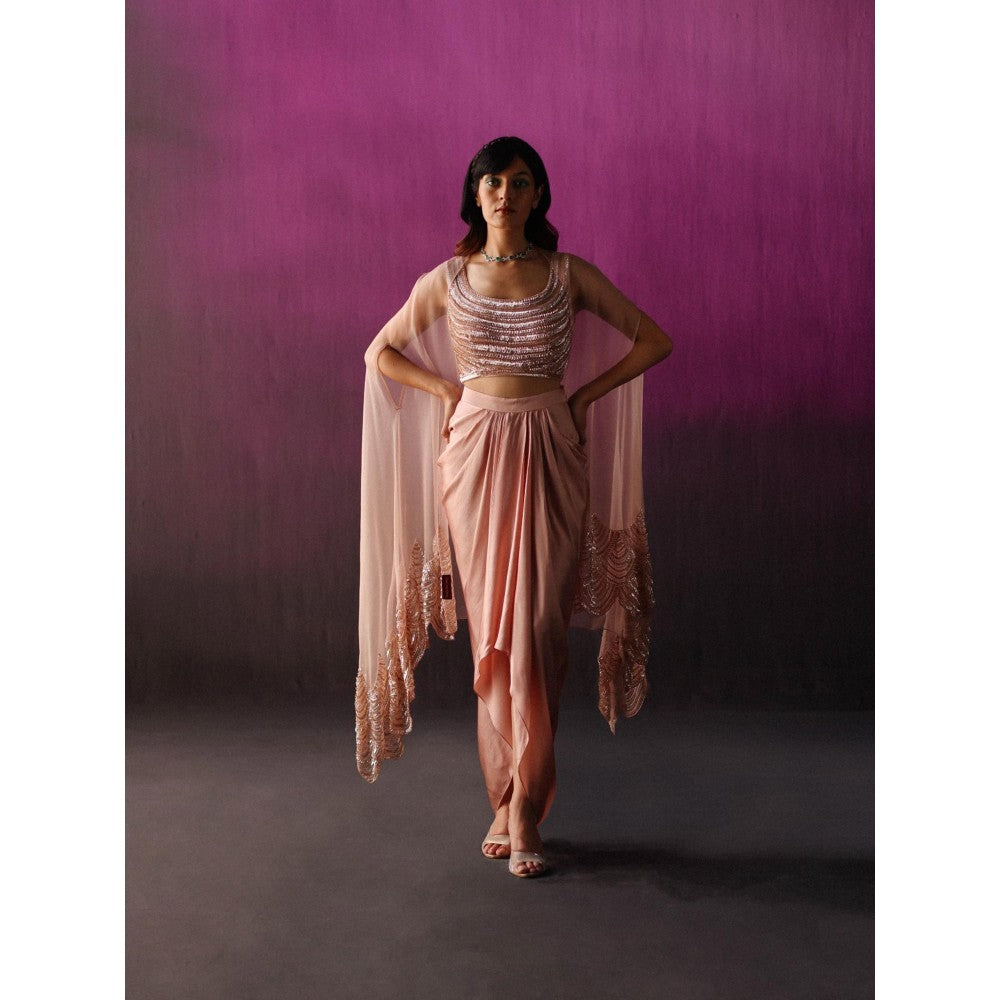 DRISHTI CHHABRAA Peachy Dhoti Style Skirt Cape (Set of 3)