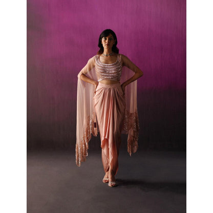 DRISHTI CHHABRAA Peachy Dhoti Style Skirt Cape (Set of 3)