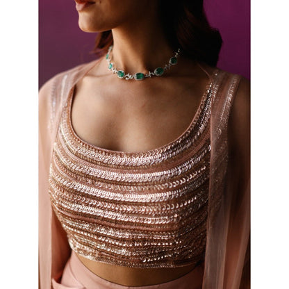 DRISHTI CHHABRAA Peachy Dhoti Style Skirt Cape (Set of 3)