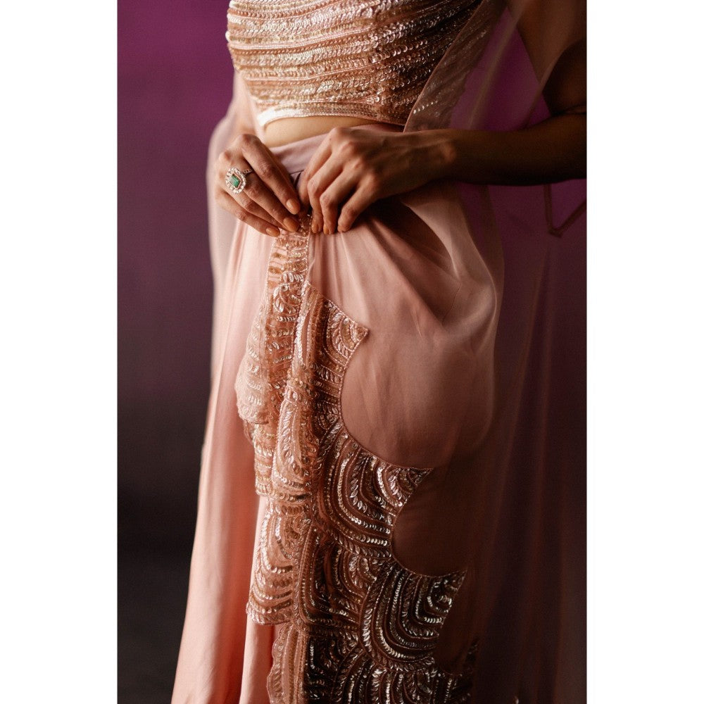 DRISHTI CHHABRAA Peachy Dhoti Style Skirt Cape (Set of 3)