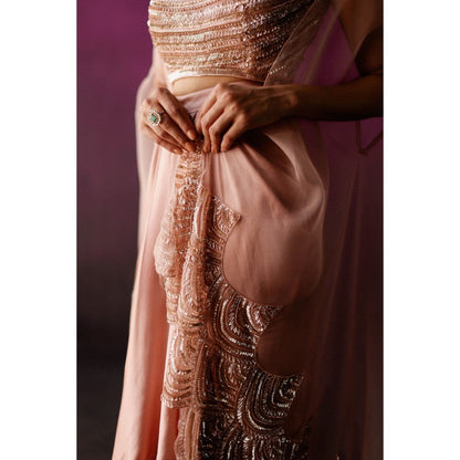 DRISHTI CHHABRAA Peachy Dhoti Style Skirt Cape (Set of 3)