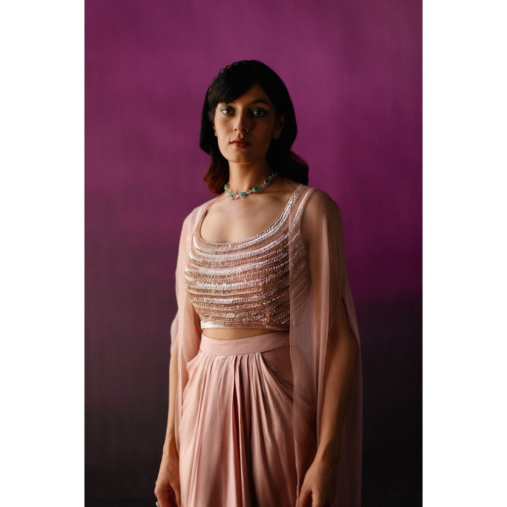 DRISHTI CHHABRAA Peachy Dhoti Style Skirt Cape (Set of 3)