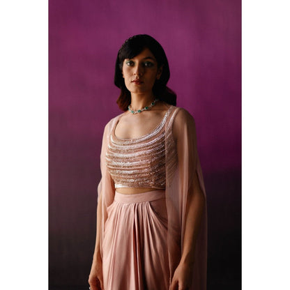 DRISHTI CHHABRAA Peachy Dhoti Style Skirt Cape (Set of 3)