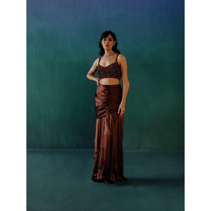 DRISHTI CHHABRAA Brown Crop Top & Skirt (Set of 2)