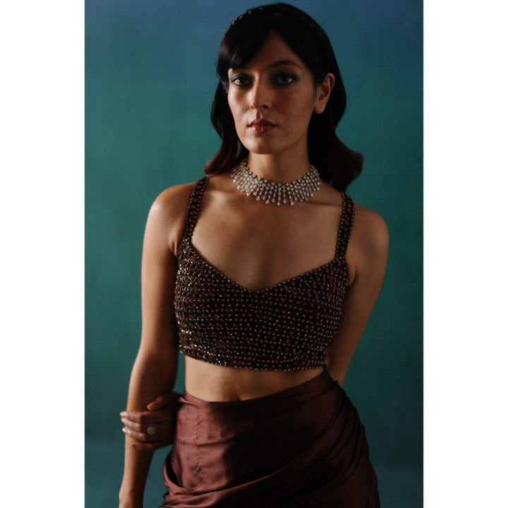 DRISHTI CHHABRAA Brown Crop Top & Skirt (Set of 2)