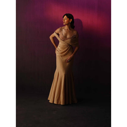 DRISHTI CHHABRAA The Golden Crystal Drape Saree with Stitched Blouse